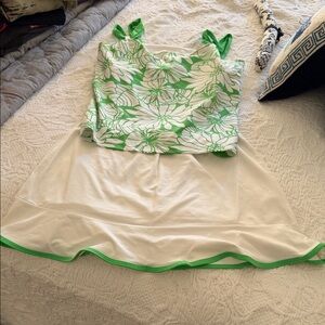 Floral Green and White Skirt Set